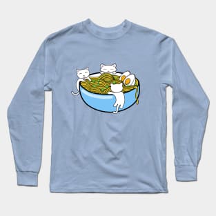 Happy little kittens climbing on a bowl of ramen noodles Long Sleeve T-Shirt